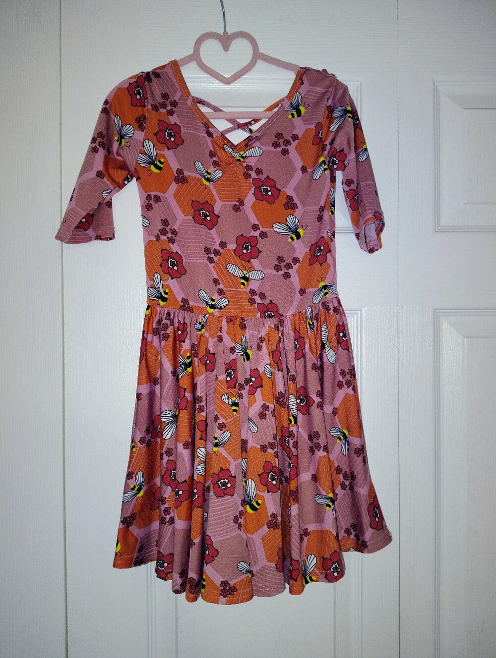 Girls' Pink Floral Ballerina Cross-Back Dress